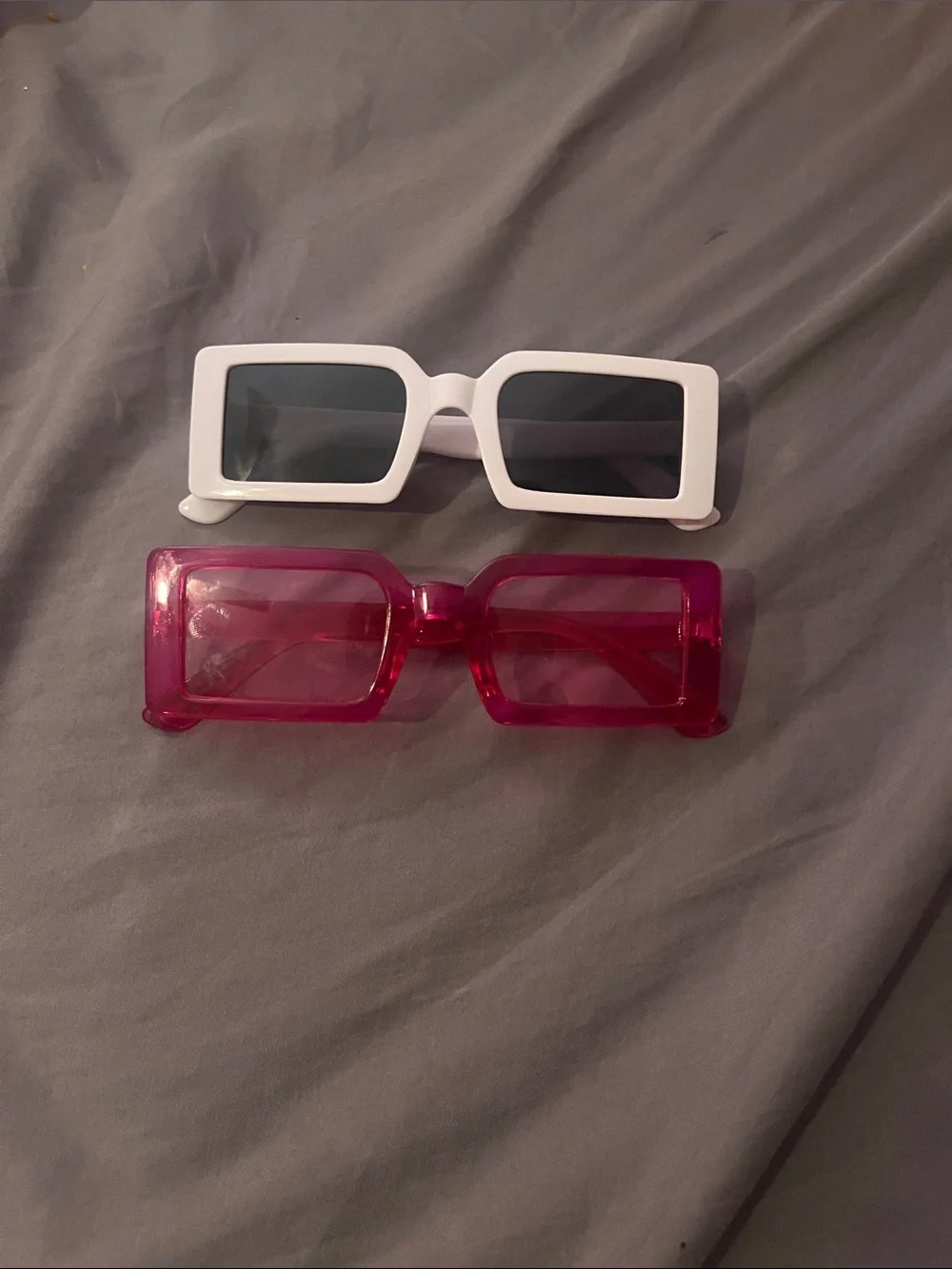 Bold Rectangular Sunglasses Duo in White & Hot Pink